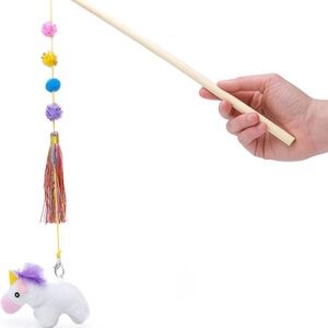 Zippy Paws Unicorn Hanging Prey Wand Teaser Cat Toy Magical Pom Poms Tassels NEW